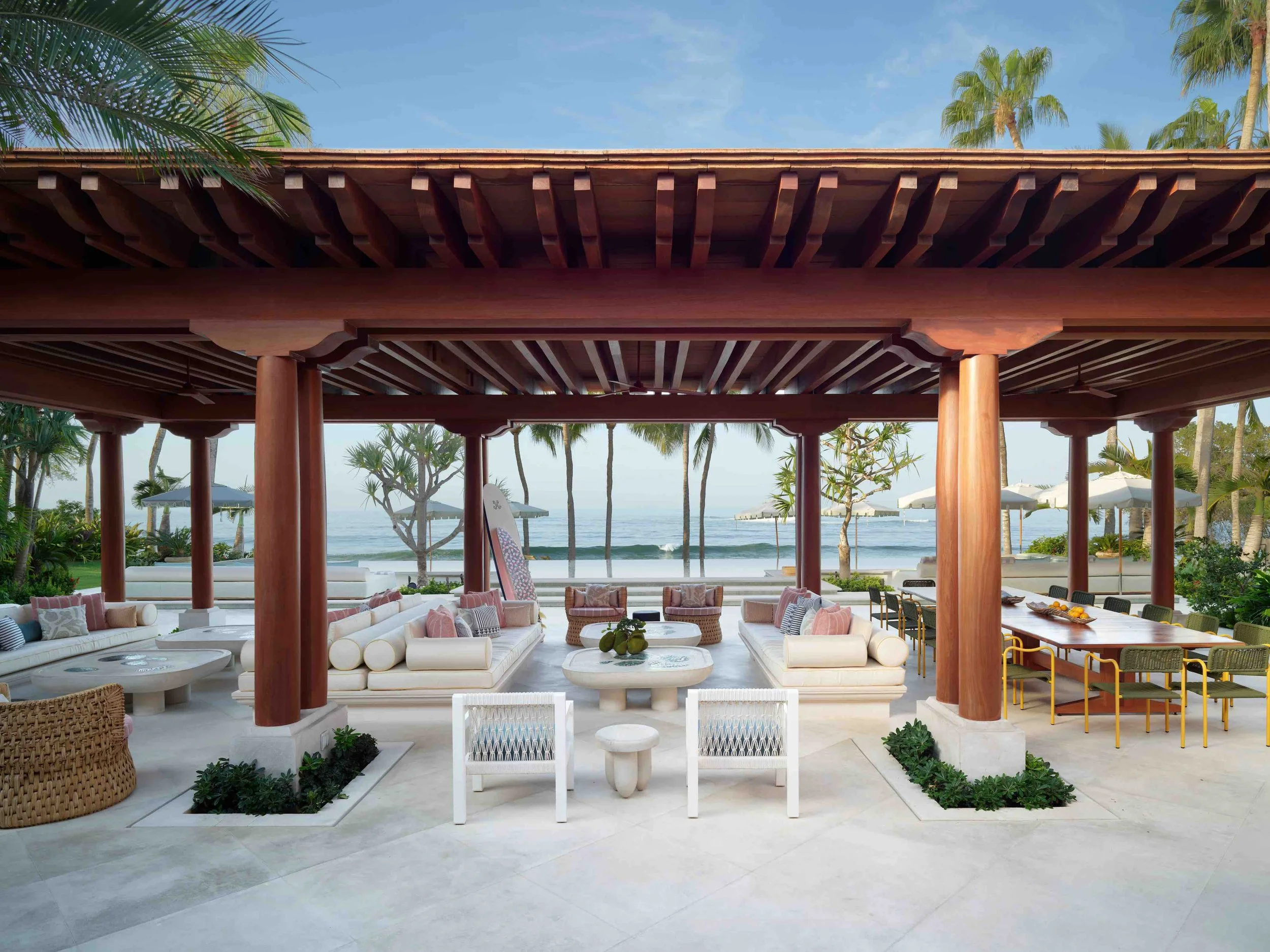 Private Estate at Ranchos Estates, Punta Mita — beachfront luxury villa with palm-shaded pool and Pacific Ocean view (hero)